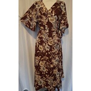 Vtg WhimsiGoth True wrap midi dress BoHo dark romantic Floral flutter sleeves L